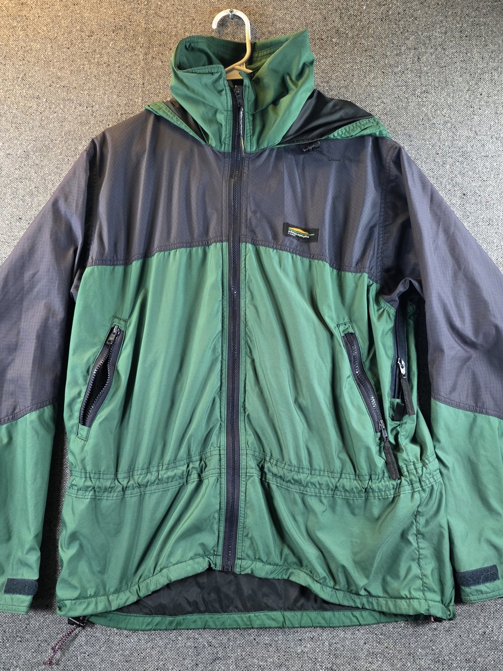 Vintage Chlorophylle H.Tech Jacket Made Canada Green Black Hooded Outdoor Shell